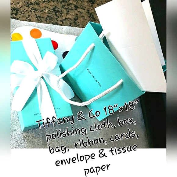 Tiffany & Co 18x18" Polishing Cloth Box Ribbon Bag Tissue Paper 4 T&C Cards NWT - Picture 2 of 9